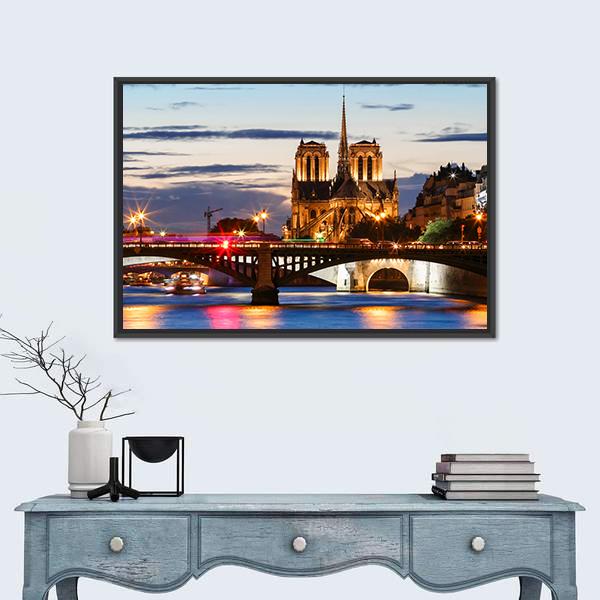 Notre Dame Cathedral Paris Canvas Wall Art-1 Piece-Floating Frame-24" x 16"-Tiaracle