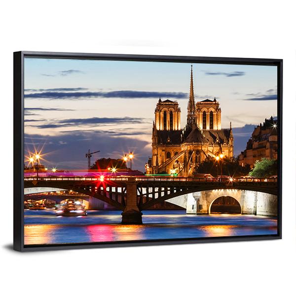Notre Dame Cathedral Paris Canvas Wall Art-3 Horizontal-Gallery Wrap-25" x 16"-Tiaracle