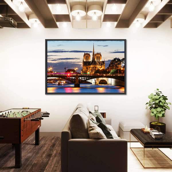 Notre Dame Cathedral Paris Canvas Wall Art-3 Horizontal-Gallery Wrap-25" x 16"-Tiaracle