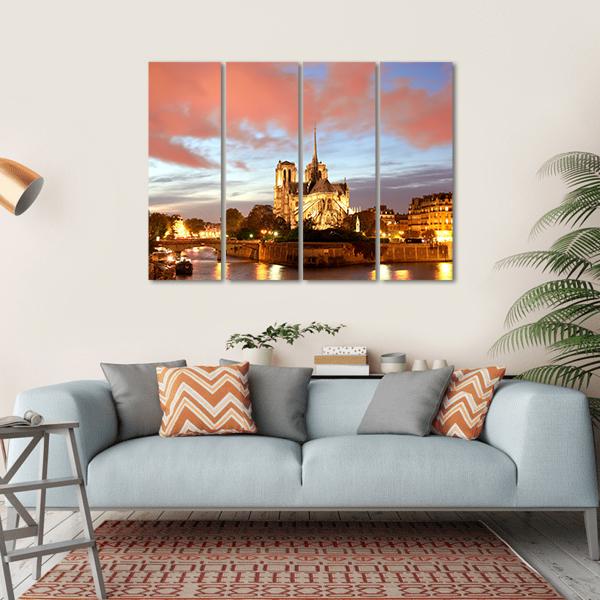 Notre Dame De Paris In Evening Canvas Wall Art-4 Horizontal-Gallery Wrap-34" x 24"-Tiaracle