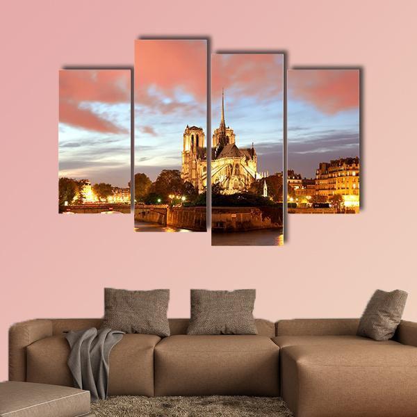 Notre Dame De Paris In Evening Canvas Wall Art-4 Pop-Gallery Wrap-50" x 32"-Tiaracle