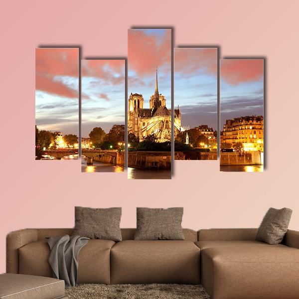 Notre Dame De Paris In Evening Canvas Wall Art-5 Pop-Gallery Wrap-47" x 32"-Tiaracle