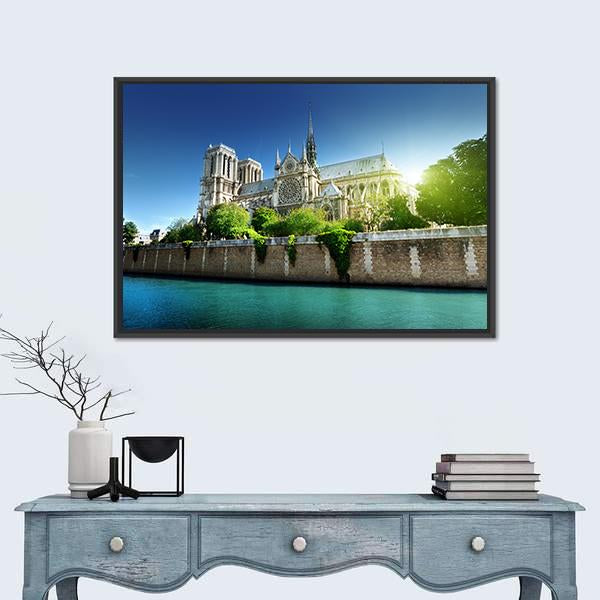 Notre Dame Paris France Canvas Wall Art-1 Piece-Floating Frame-24" x 16"-Tiaracle