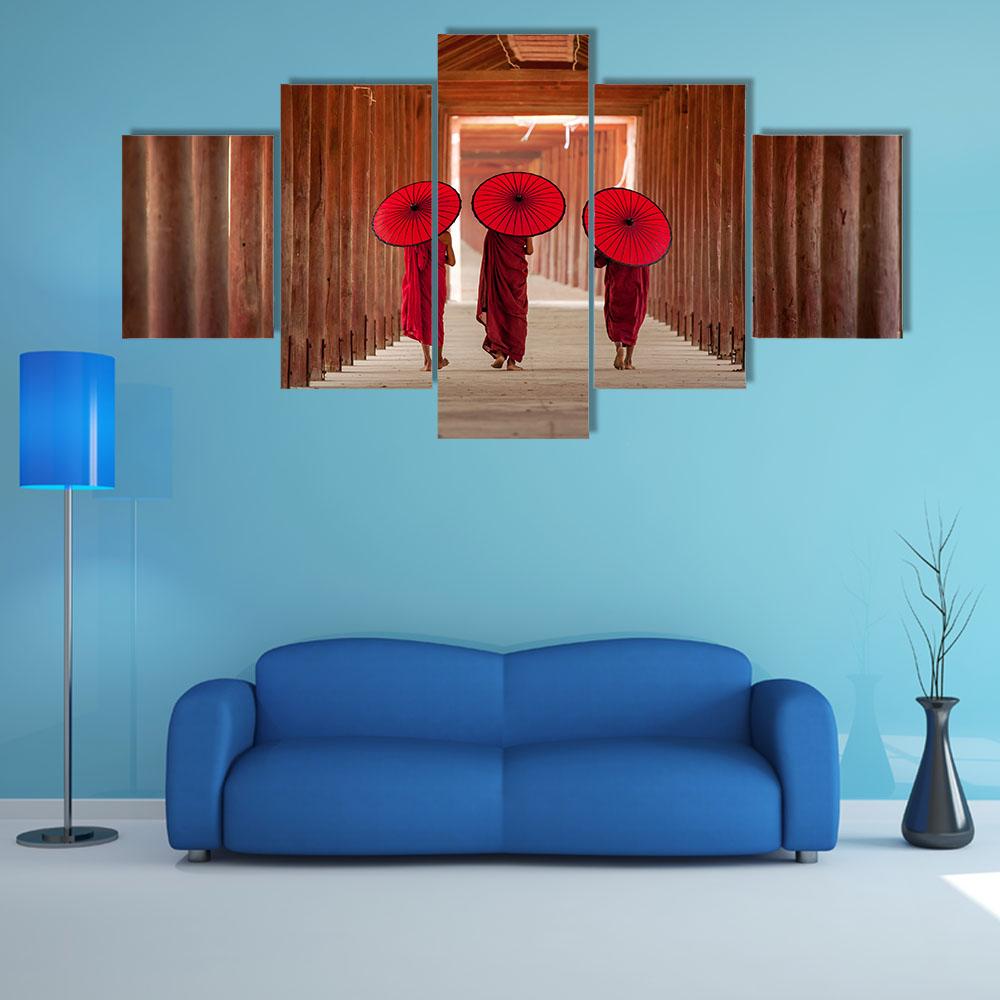 Novice Monks Walking Canvas Wall Art-5 Star-Gallery Wrap-42" x 21"-Tiaracle