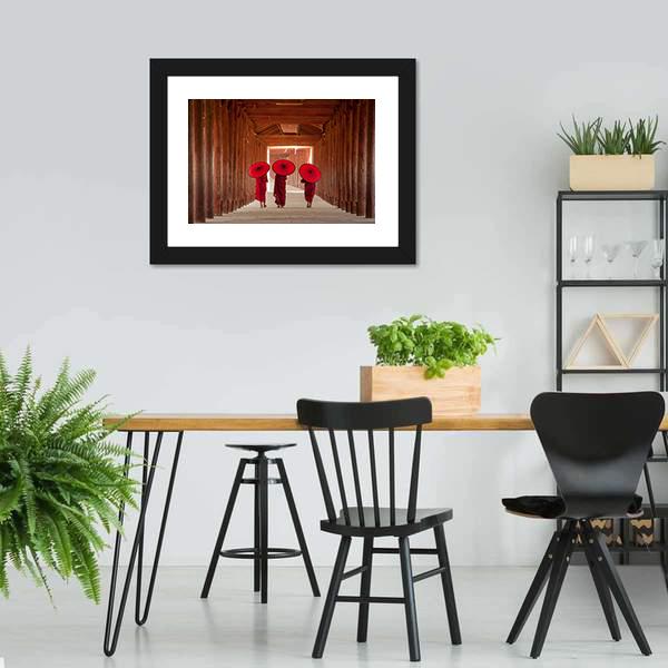 Novice Monks Walking Canvas Wall Art-3 Horizontal-Gallery Wrap-25" x 16"-Tiaracle