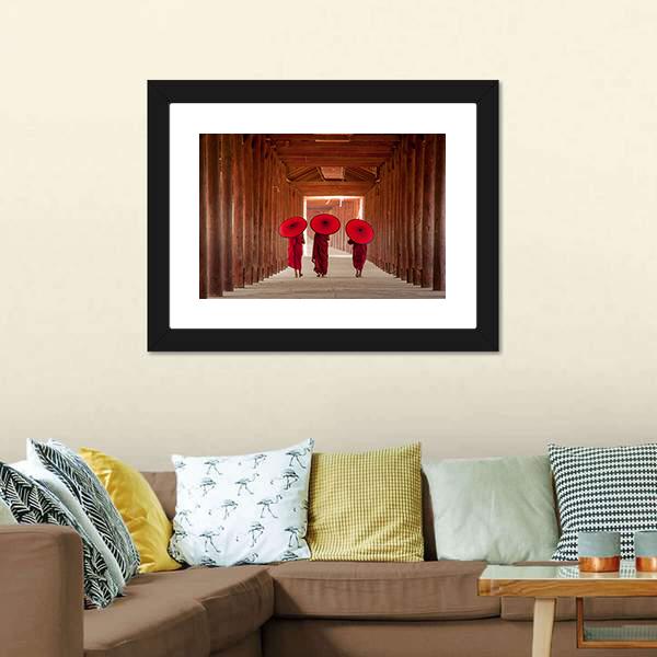 Novice Monks Walking Canvas Wall Art-3 Horizontal-Gallery Wrap-25" x 16"-Tiaracle