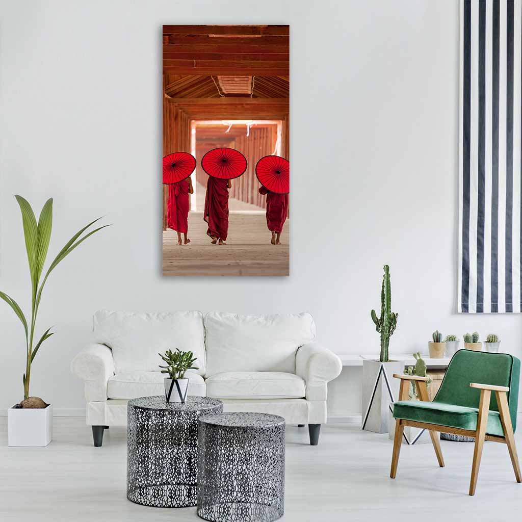 Novice Monks Walking Vertical Canvas Wall Art-1 Vertical-Gallery Wrap-12" x 24"-Tiaracle