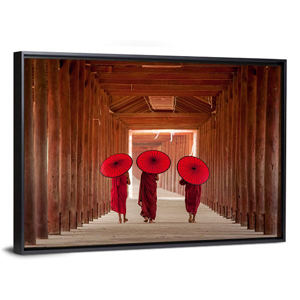 Novice Monks Walking Vertical Canvas Wall Art-3 Vertical-Gallery Wrap-12" x 25"-Tiaracle