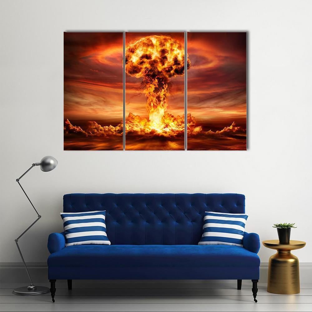 Nuclear Bomb Explosion Canvas Wall Art-3 Horizontal-Gallery Wrap-37" x 24"-Tiaracle