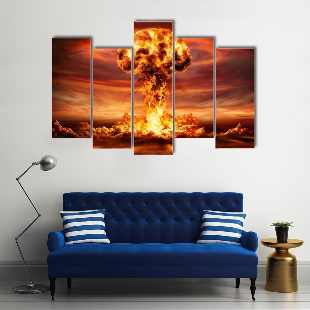 Nuclear Bomb Explosion Canvas Wall Art-5 Pop-Gallery Wrap-47" x 32"-Tiaracle