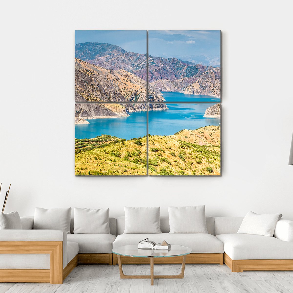 Nurek Reservoir In Tajikistan Canvas Wall Art-4 Square-Gallery Wrap-17" x 17"-Tiaracle