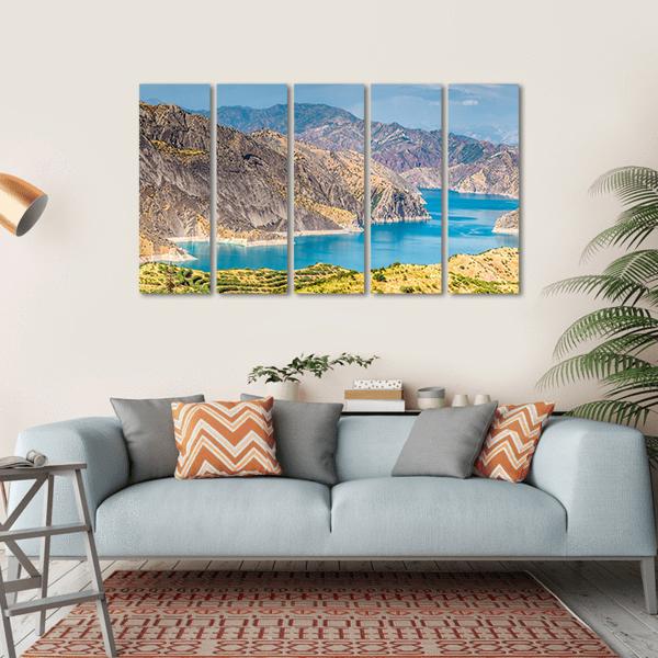 Nurek Reservoir In Tajikistan Canvas Wall Art-5 Horizontal-Gallery Wrap-22" x 12"-Tiaracle