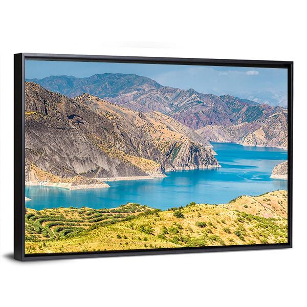 Nurek Reservoir In Tajikistan Canvas Wall Art-3 Horizontal-Gallery Wrap-25" x 16"-Tiaracle