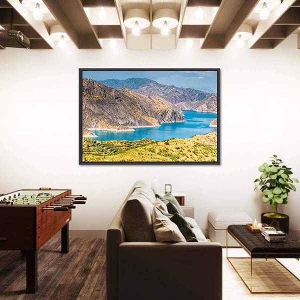 Nurek Reservoir In Tajikistan Canvas Wall Art-3 Horizontal-Gallery Wrap-25" x 16"-Tiaracle