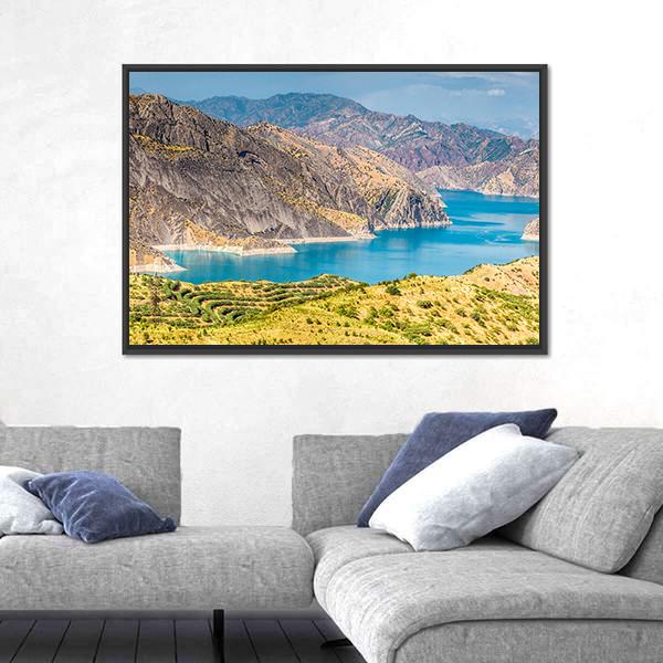 Nurek Reservoir In Tajikistan Canvas Wall Art-3 Horizontal-Gallery Wrap-25" x 16"-Tiaracle