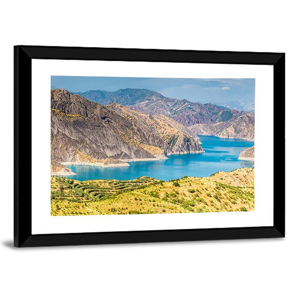 Nurek Reservoir In Tajikistan Canvas Wall Art-3 Horizontal-Gallery Wrap-25" x 16"-Tiaracle