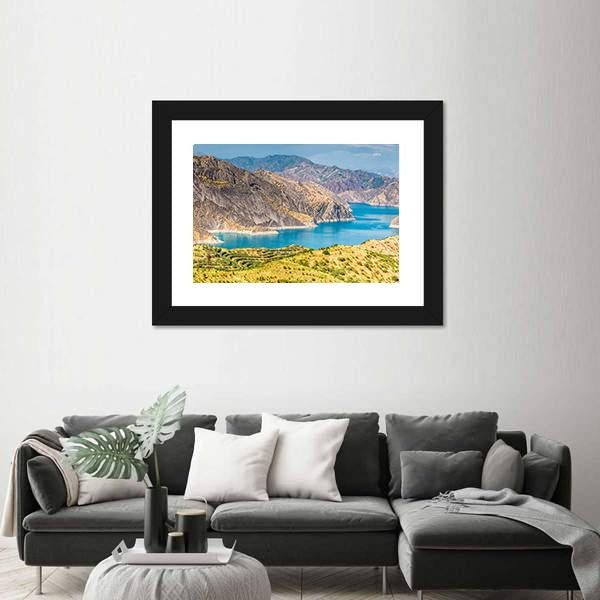 Nurek Reservoir In Tajikistan Canvas Wall Art-5 Horizontal-Gallery Wrap-22" x 12"-Tiaracle