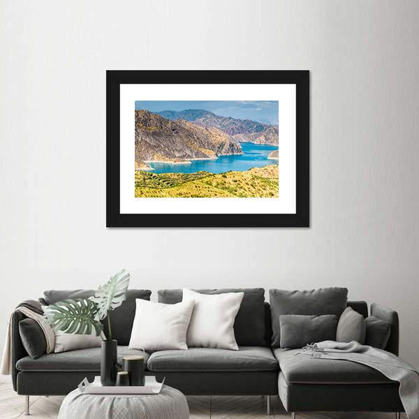 Nurek Reservoir In Tajikistan Canvas Wall Art-3 Horizontal-Gallery Wrap-25" x 16"-Tiaracle