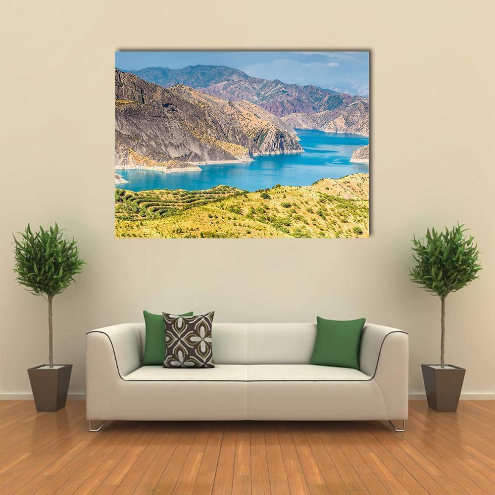 Nurek Reservoir In Tajikistan Canvas Wall Art-1 Piece-Gallery Wrap-48" x 32"-Tiaracle