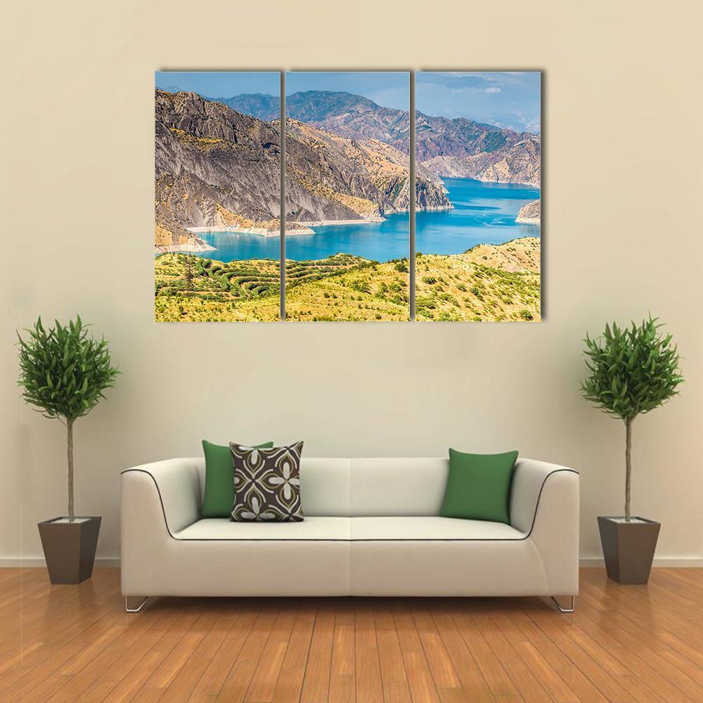 Nurek Reservoir In Tajikistan Canvas Wall Art-3 Horizontal-Gallery Wrap-37" x 24"-Tiaracle