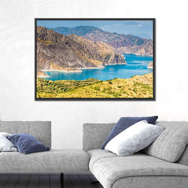 Nurek Reservoir In Tajikistan Panoramic Canvas Wall Art-1 Piece-36" x 12"-Tiaracle