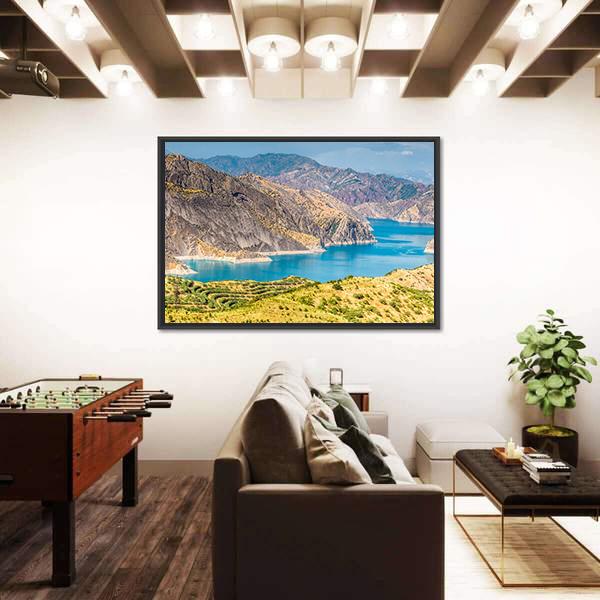 Nurek Reservoir In Tajikistan Panoramic Canvas Wall Art-1 Piece-36" x 12"-Tiaracle