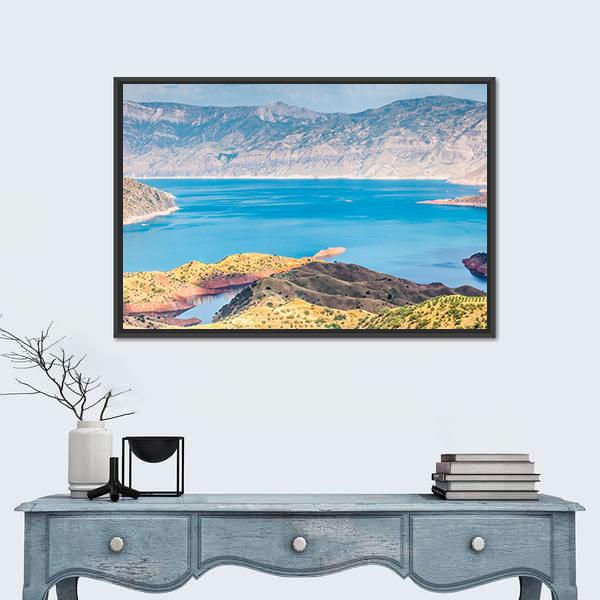 Nurek Reservoir Tajikistan Canvas Wall Art-1 Piece-Floating Frame-24" x 16"-Tiaracle