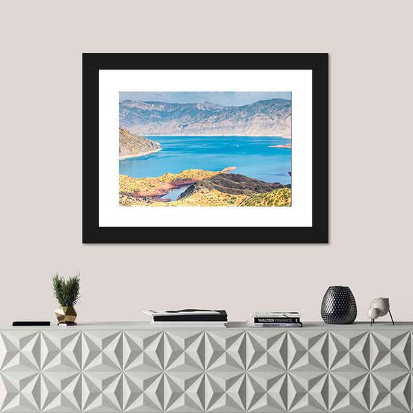Nurek Reservoir Tajikistan Canvas Wall Art-1 Piece-Framed Print-20" x 16"-Tiaracle