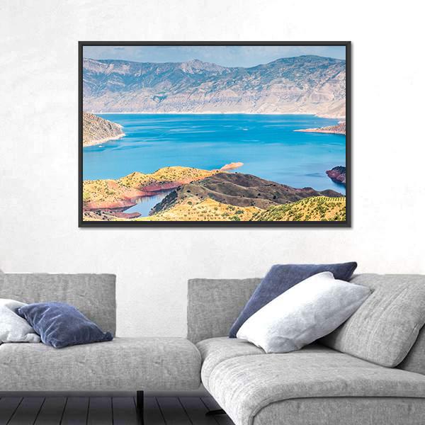 Nurek Reservoir Tajikistan Panoramic Canvas Wall Art-1 Piece-36" x 12"-Tiaracle