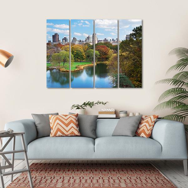 NY Central Park In Autumn Canvas Wall Art-4 Horizontal-Gallery Wrap-34" x 24"-Tiaracle
