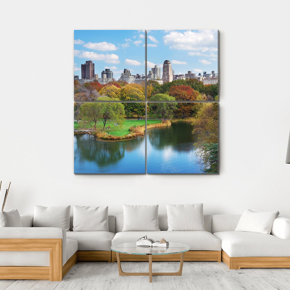 NY Central Park In Autumn Canvas Wall Art-4 Square-Gallery Wrap-17" x 17"-Tiaracle