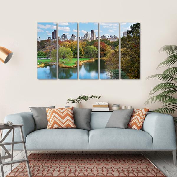 NY Central Park In Autumn Canvas Wall Art-5 Horizontal-Gallery Wrap-22" x 12"-Tiaracle