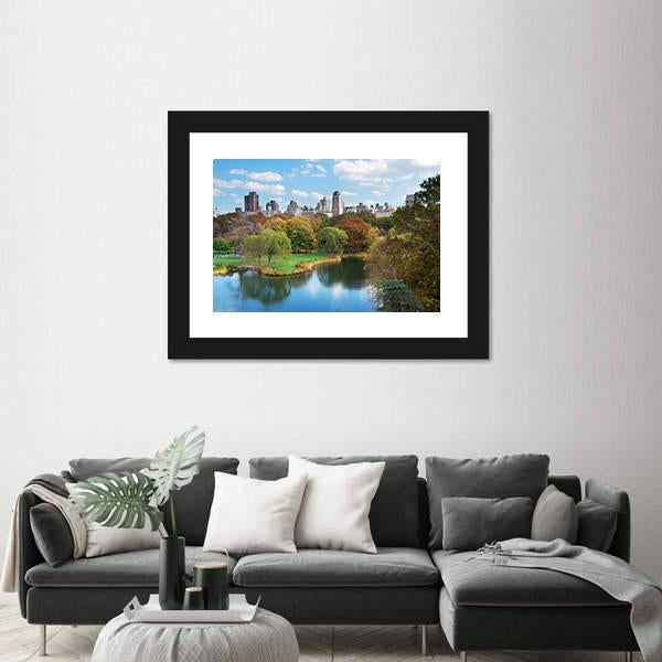 NY Central Park In Autumn Canvas Wall Art-3 Horizontal-Gallery Wrap-25" x 16"-Tiaracle