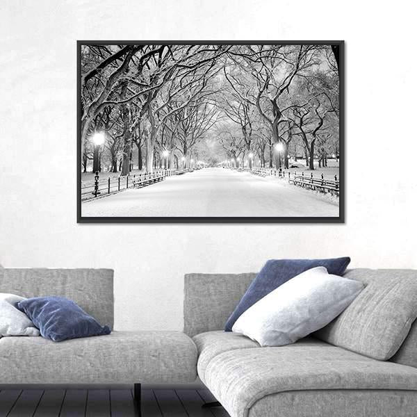 NY Central Park In Winter Canvas Wall Art-1 Piece-Floating Frame-24" x 16"-Tiaracle