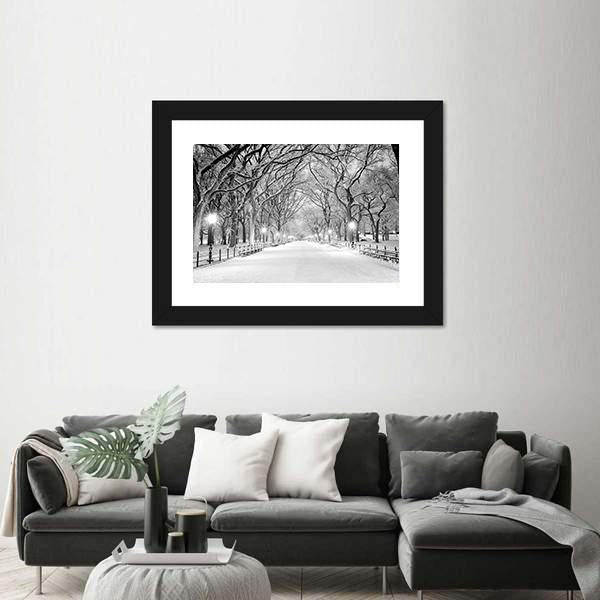 NY Central Park In Winter Canvas Wall Art-1 Piece-Framed Print-20" x 16"-Tiaracle