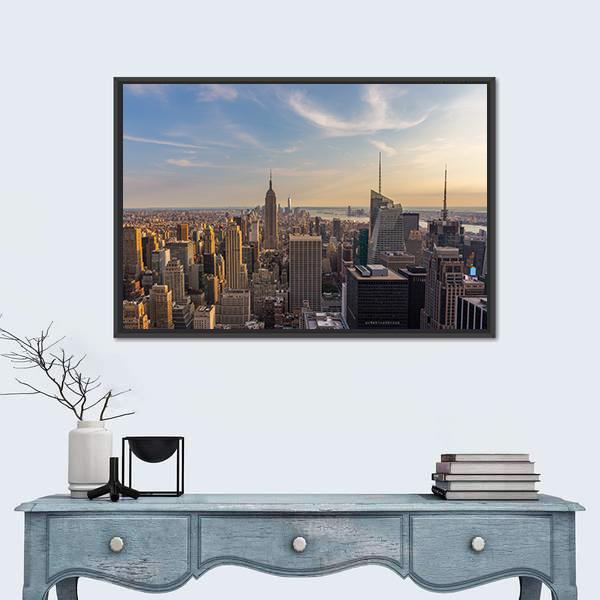 NY City Downtown Skyline Canvas Wall Art-1 Piece-Floating Frame-24" x 16"-Tiaracle