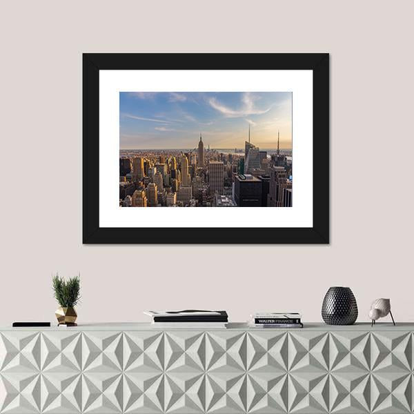 NY City Downtown Skyline Canvas Wall Art-1 Piece-Framed Print-20" x 16"-Tiaracle