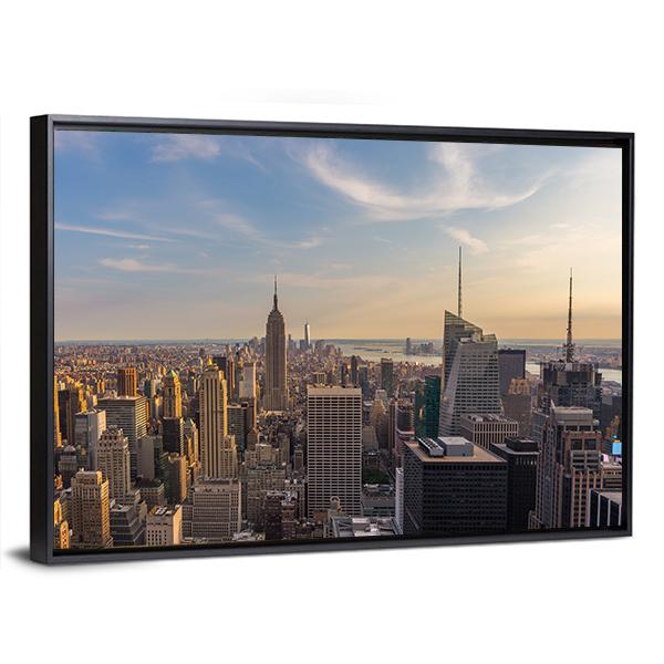 NY City Downtown Skyline Canvas Wall Art-3 Horizontal-Gallery Wrap-25" x 16"-Tiaracle