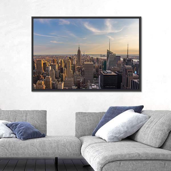 NY City Downtown Skyline Canvas Wall Art-3 Horizontal-Gallery Wrap-25" x 16"-Tiaracle