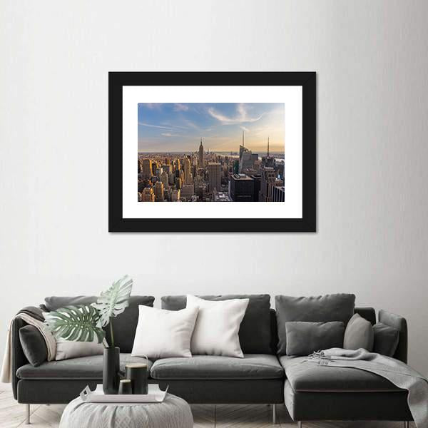NY City Downtown Skyline Canvas Wall Art-3 Horizontal-Gallery Wrap-25" x 16"-Tiaracle