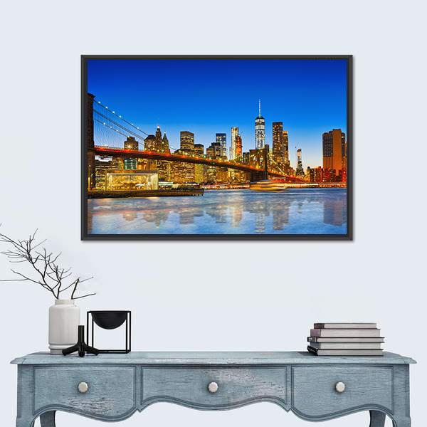 NY City From River Canvas Wall Art-1 Piece-Floating Frame-24" x 16"-Tiaracle