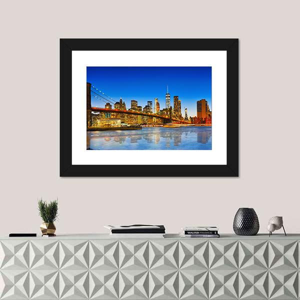 NY City From River Canvas Wall Art-1 Piece-Framed Print-20" x 16"-Tiaracle