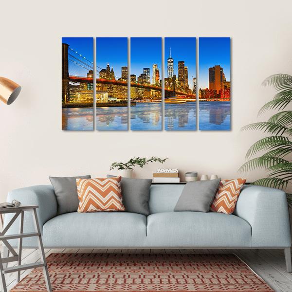 NY City From River Canvas Wall Art-5 Horizontal-Gallery Wrap-22" x 12"-Tiaracle
