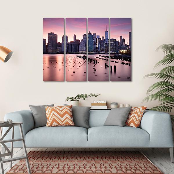 NY City Skyline Canvas Wall Art-4 Horizontal-Gallery Wrap-34" x 24"-Tiaracle