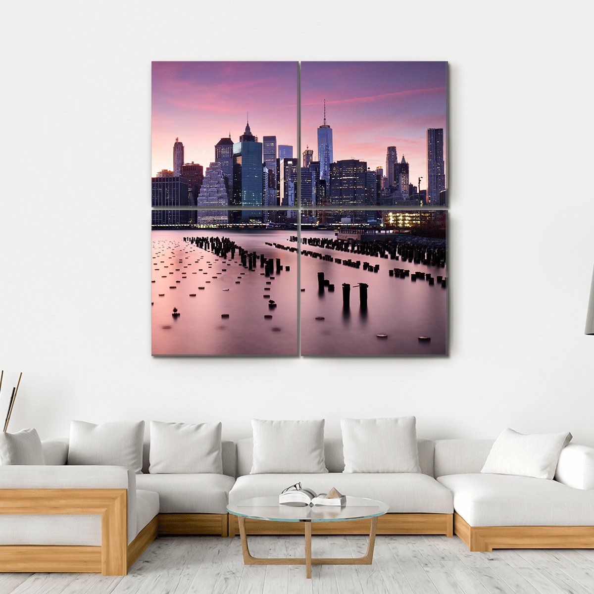 NY City Skyline Canvas Wall Art-4 Square-Gallery Wrap-17" x 17"-Tiaracle