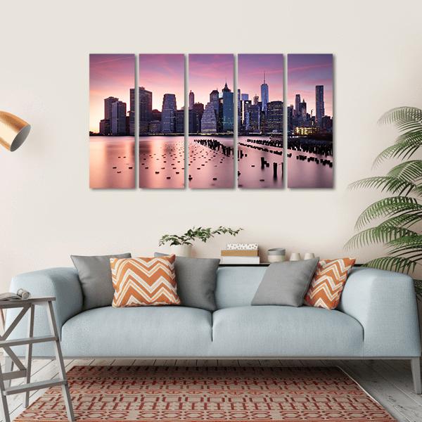 NY City Skyline Canvas Wall Art-5 Horizontal-Gallery Wrap-22" x 12"-Tiaracle