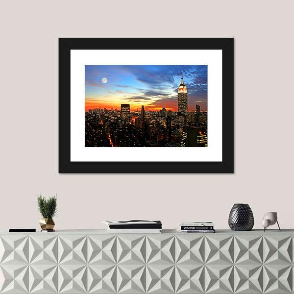 NY Midtown Skyline At Dark Canvas Wall Art-1 Piece-Framed Print-20" x 16"-Tiaracle
