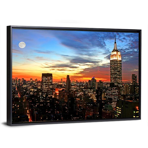 NY Midtown Skyline At Dark Canvas Wall Art-3 Horizontal-Gallery Wrap-25" x 16"-Tiaracle