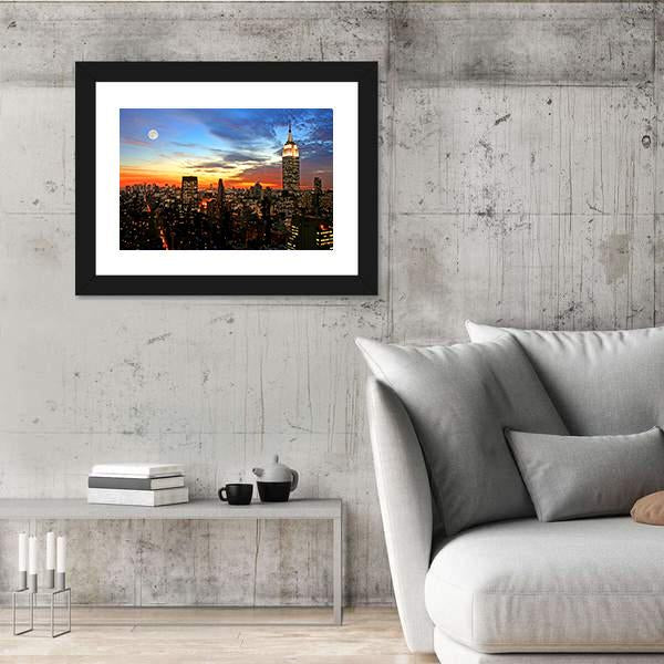 NY Midtown Skyline At Dark Canvas Wall Art-3 Horizontal-Gallery Wrap-25" x 16"-Tiaracle
