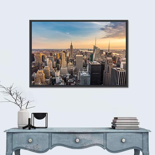 NY Midtown Skyline Canvas Wall Art-1 Piece-Floating Frame-24" x 16"-Tiaracle